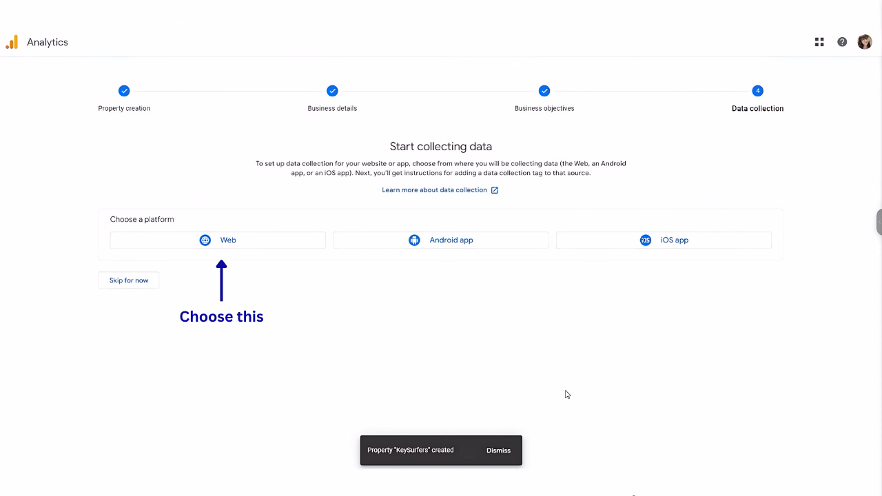 On the next step, choose Web.